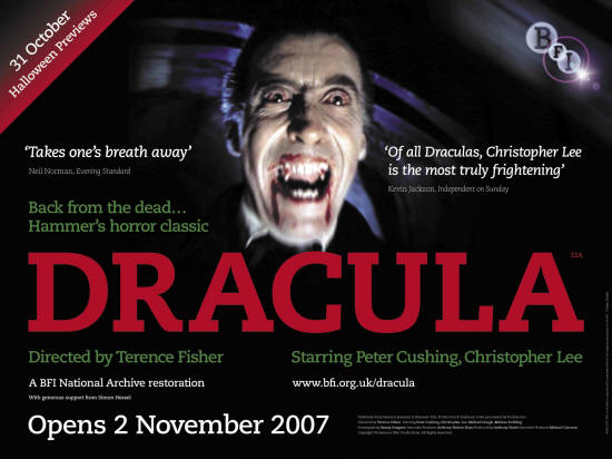 Dracula poster, courtesy of BFI. For the BFI restoration of Hammer's Dracula, 2007. Not to be reused without permission